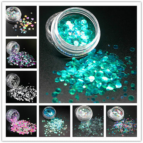 (1Pcs/Sell) 1BOX Nail Flakes Sequins Powder Magic Mirror Glitters Gold Silver Colorful Irregular Pigment Nail Decoration