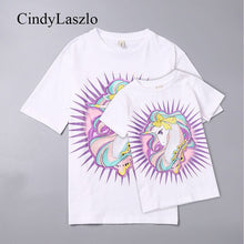 2018 summer baby girl clothes new Unicorn embroidered children's short sleeved white T-shirt parent-child outfit