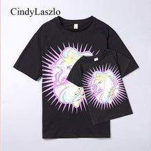 2018 summer baby girl clothes new Unicorn embroidered children's short sleeved white T-shirt parent-child outfit