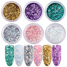6 boxes/set Nail Art Glitter Sequins, làm móng tay Trang Trí, lục giác, AB Màu, Màu Sắc hỗn hợp, 28x14 mét; 6 boxes/set