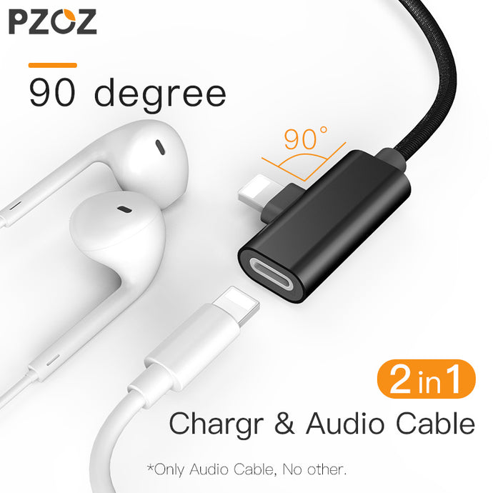 PZOZ usb cable Music Audio Charge 2 in 1 For iphone X 8 7 plus cable fast charging 8pin Jack Earphone Adapter 90 degree Charger