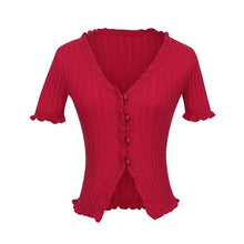 Women Harajuku Knitted Short Ruffles Sleeve Shirt Crop Top Unif Sexy Street Wear White Femme Short Sleeve funny T Shirt Summer