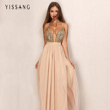 2017 autumn winter party maxi dress sling evening deep v-neck backless sequin patchwork sexy elegant strap dresses vestidos