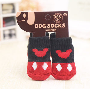 4pcs Warm Puppy Dog Shoes Soft Acrylic Pet Knits Socks Cute Cartoon Anti Slip Skid Socks For Small Dogs Pet Products S/M/L