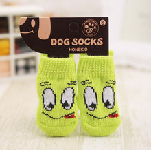 4pcs Warm Puppy Dog Shoes Soft Acrylic Pet Knits Socks Cute Cartoon Anti Slip Skid Socks For Small Dogs Pet Products S/M/L