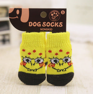 4pcs Warm Puppy Dog Shoes Soft Acrylic Pet Knits Socks Cute Cartoon Anti Slip Skid Socks For Small Dogs Pet Products S/M/L