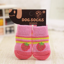 4pcs Warm Puppy Dog Shoes Soft Acrylic Pet Knits Socks Cute Cartoon Anti Slip Skid Socks For Small Dogs Pet Products S/M/L