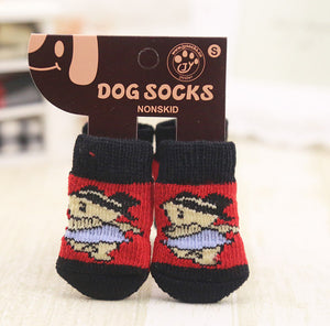 4pcs Warm Puppy Dog Shoes Soft Acrylic Pet Knits Socks Cute Cartoon Anti Slip Skid Socks For Small Dogs Pet Products S/M/L