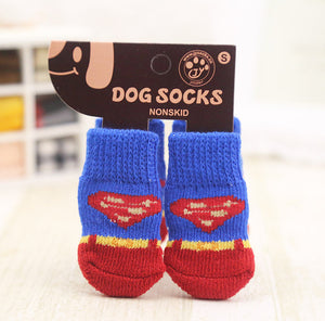 4pcs Warm Puppy Dog Shoes Soft Acrylic Pet Knits Socks Cute Cartoon Anti Slip Skid Socks For Small Dogs Pet Products S/M/L