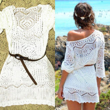MIni Dress One Size Sexy Women Lace Crochet Dress Summer Beach Dress See Through