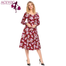 ACEVOG Women Swing Dress Vintage Wrap Split Spring Autumn V Neck Long Sleeve Lace Up High Waist Printed Party Dresses Vestidos