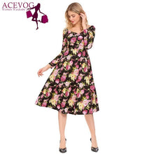 ACEVOG Women Swing Dress Vintage Wrap Split Spring Autumn V Neck Long Sleeve Lace Up High Waist Printed Party Dresses Vestidos
