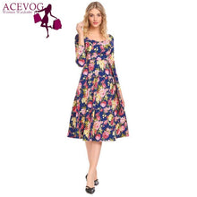 ACEVOG Women Swing Dress Vintage Wrap Split Spring Autumn V Neck Long Sleeve Lace Up High Waist Printed Party Dresses Vestidos