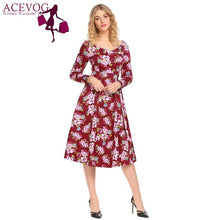 ACEVOG Women Swing Dress Vintage Wrap Split Spring Autumn V Neck Long Sleeve Lace Up High Waist Printed Party Dresses Vestidos