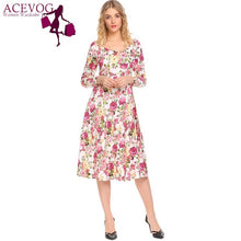 ACEVOG Women Swing Dress Vintage Wrap Split Spring Autumn V Neck Long Sleeve Lace Up High Waist Printed Party Dresses Vestidos
