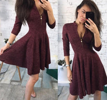 2018 summer Fashion Women Bust Zippers Dress Solid Pleated V-neck Sexy Ladies Dresses Evening Party Bodycon Mini Dress vestidos