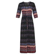 Floral Print Women Long Dress Summer Sexy V-neck Button Floor Length Dress Boho Club Party Casual Elegant Maxi Dresses DLD1046
