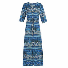 Floral Print Women Long Dress Summer Sexy V-neck Button Floor Length Dress Boho Club Party Casual Elegant Maxi Dresses DLD1046
