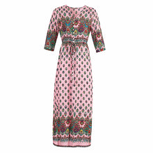 Floral Print Women Long Dress Summer Sexy V-neck Button Floor Length Dress Boho Club Party Casual Elegant Maxi Dresses DLD1046