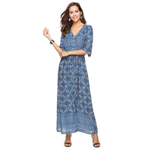 Floral Print Women Long Dress Summer Sexy V-neck Button Floor Length Dress Boho Club Party Casual Elegant Maxi Dresses DLD1046