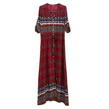 Floral Print Women Long Dress Summer Sexy V-neck Button Floor Length Dress Boho Club Party Casual Elegant Maxi Dresses DLD1046