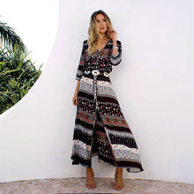 Floral Print Women Long Dress Summer Sexy V-neck Button Floor Length Dress Boho Club Party Casual Elegant Maxi Dresses DLD1046