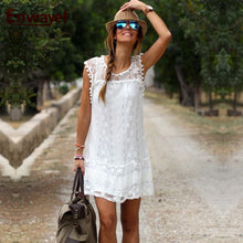 ENWAYEL Summer Sexy Elegant Lace Dresses For Women Sleeveless Hollow Out Party Tassel Beach White Mini Dress Femm Big Size S-5XL