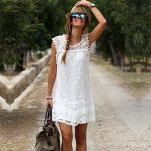 ENWAYEL Summer Sexy Elegant Lace Dresses For Women Sleeveless Hollow Out Party Tassel Beach White Mini Dress Femm Big Size S-5XL