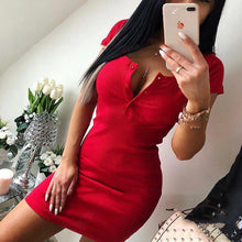 Sexy Knit Sheath Mini Dresses Casual Solid Color O-Neck Chest Button Short-Sleeve bodycon Vestidos 2018 Women's Summer Clothing