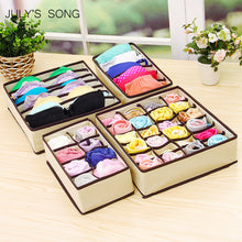 JULY'S SONG 4 pcs/Set Multifunct  Non-woven Foldable Storage Boxes Underwear Bra Closet Organizer For Socks Ties Lingerie Basket